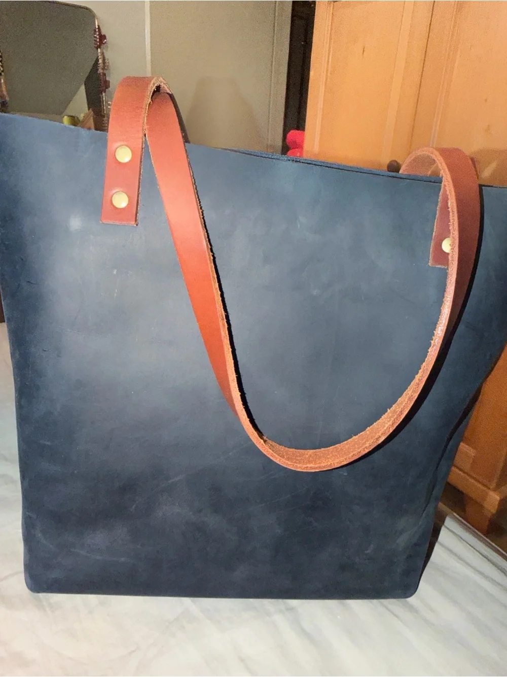 EUC Portland Leather Blue Medium Tote